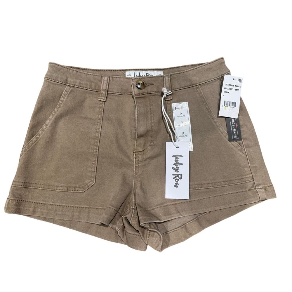 Indigo Rein Khaki Utility Shorts Womens Size 9 NWT Brown Mid Rise Stretch Twill